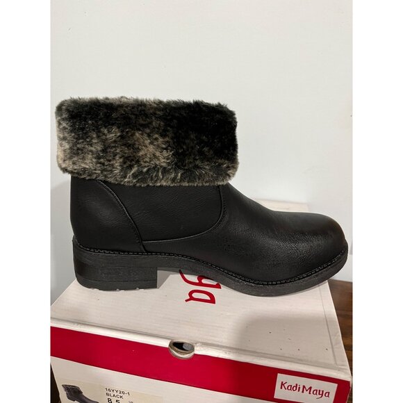 Kadi Maya Womens Black Ankle Boots w/ Faux Fur Trim & Side Zip Size 8.5 - Picture 6 of 9